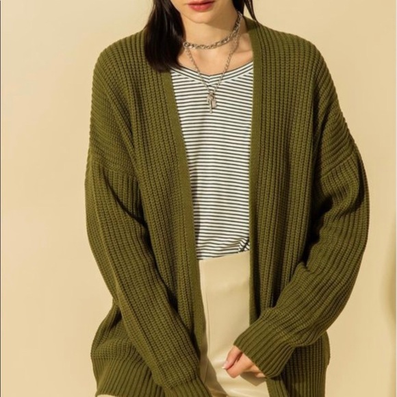 NEW TRENDY WHIP CREAM OPEN FRONT CARDIGAN KNIT SWEATER - Picture 7 of 8